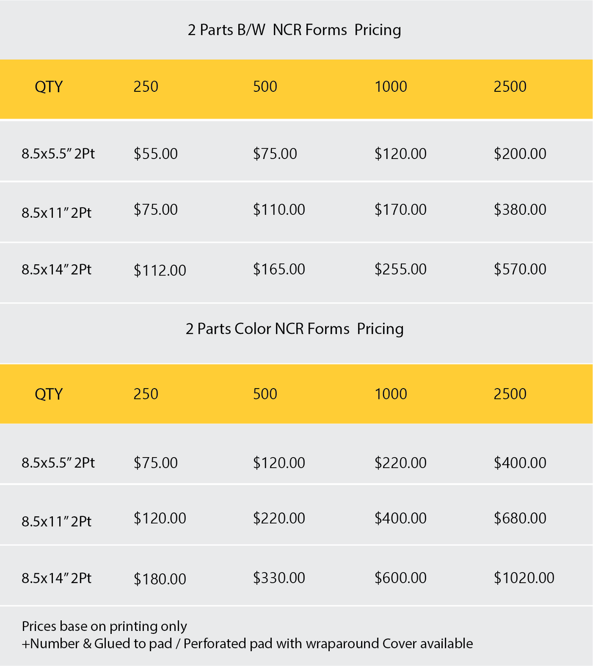 Carbonless NCR Forms Printing 2-Parts